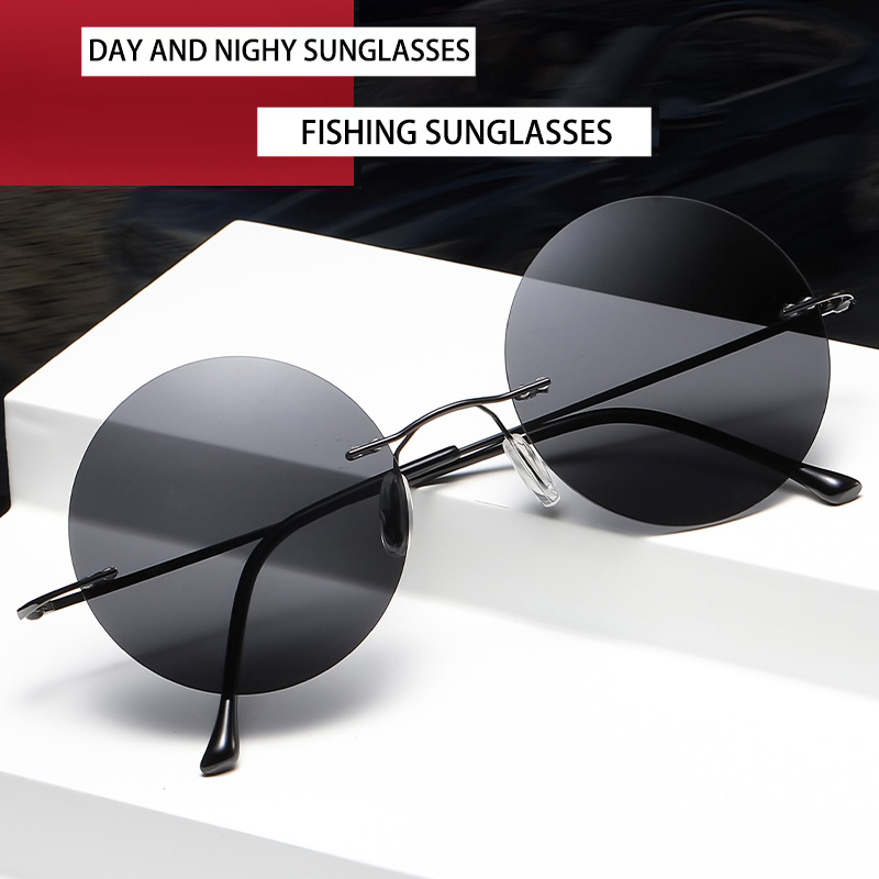 Sunglasses Polarized Men - BOYSEEN Ultraleichte polarisierte runde rahmenlose Sonnenbrille