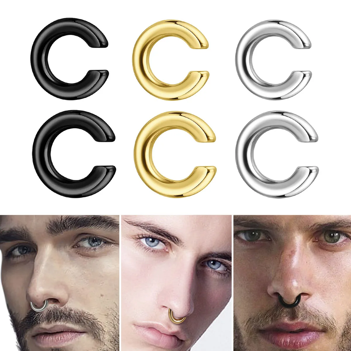 Men Accessories Earrings - 1 Stück Übertriebener C-förmiger Nicht-Durchstechender Nasenring,